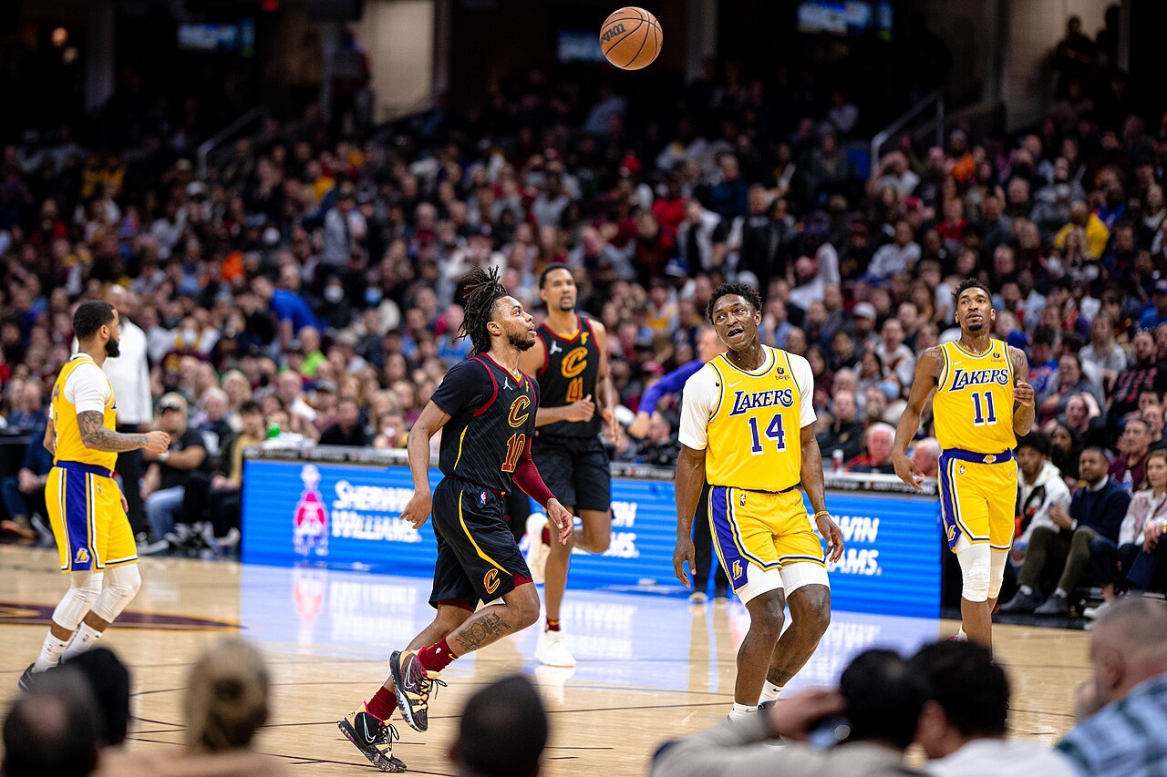 Darius Garland playing for Cleveland against the Lakers in March 2022